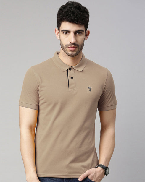 Beige Solid Polo T-Shirt